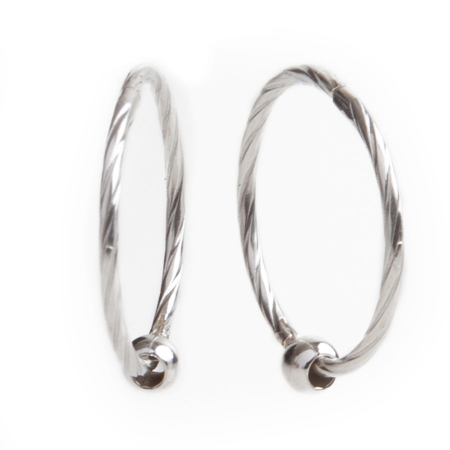 Wholesale | Silver 16mm Twist Sleeper Hinged Hoops with 3mm beads