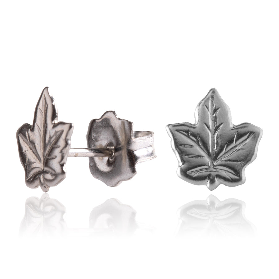 Silver Maple Leaf Stud Earrings