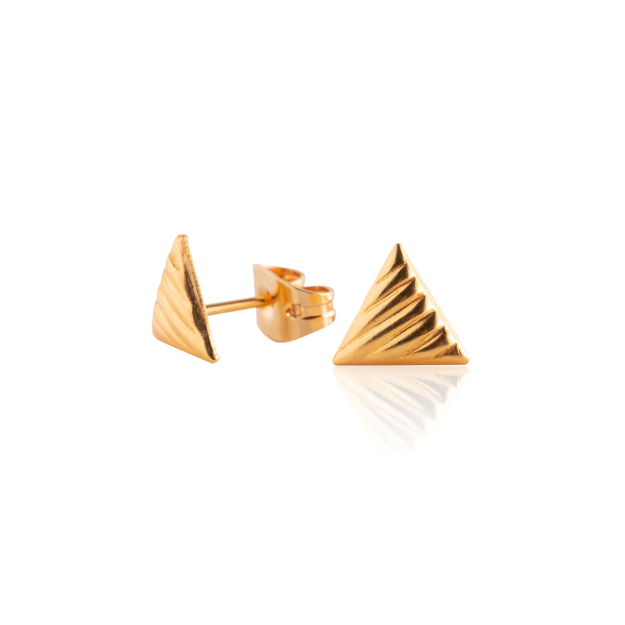 Gold Lined Triangle Stud Earrings