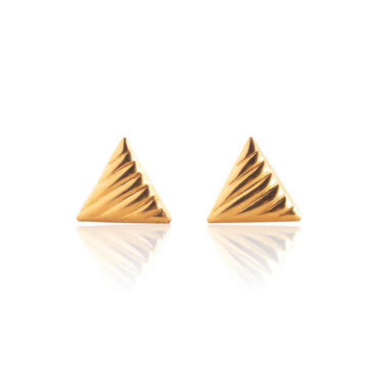 Gold Lined Triangle Stud Earrings