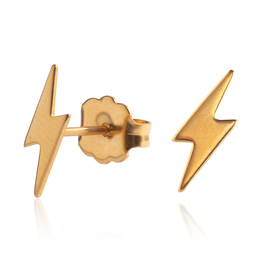 Gold Lightning Bolt and Cyclone Stud Earrings 2 Pairs