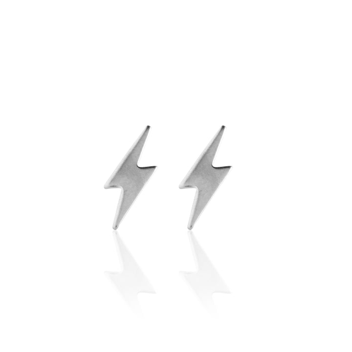 Silver Lighting Bolt Stud Earrings
