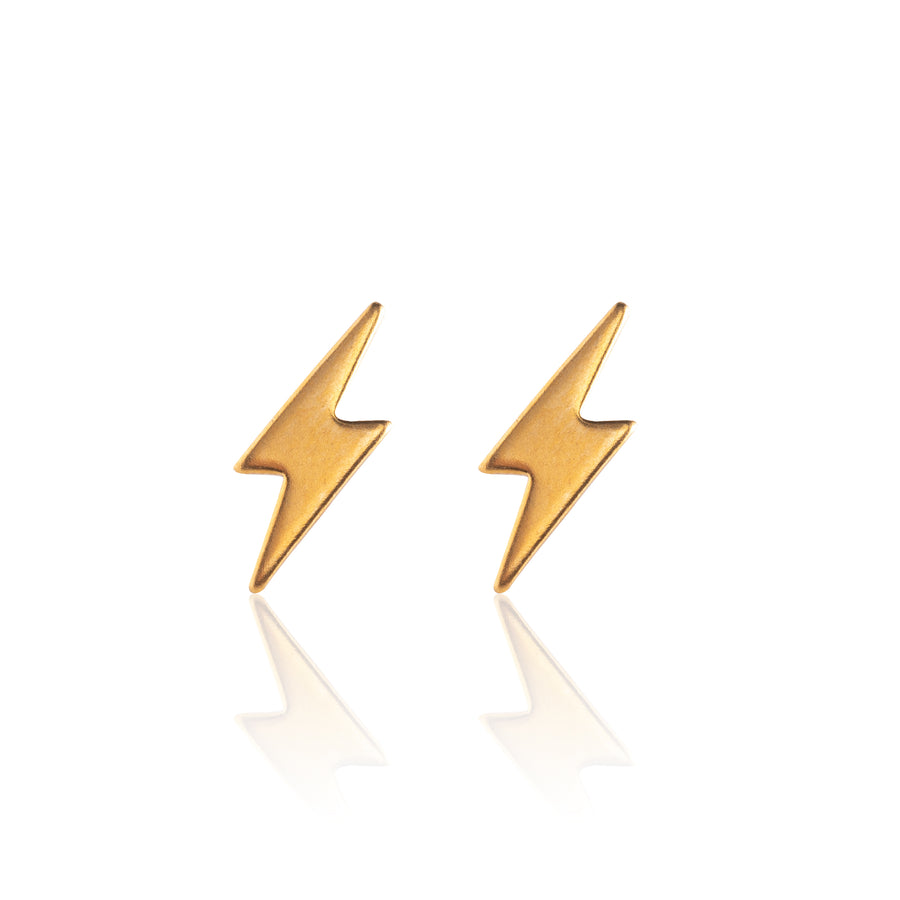Gold Lightning Bolt Stud Earrings