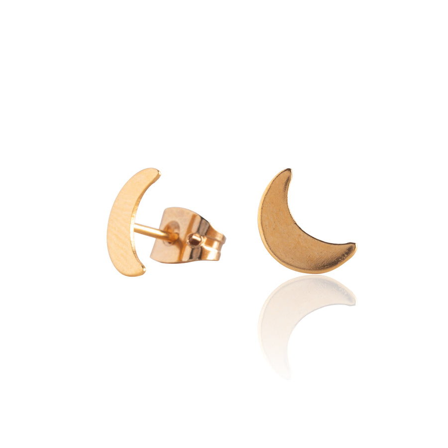 Gold Crescent Moon Stud Earrings