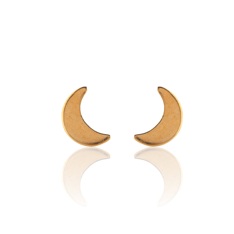 Gold Crescent Moon Stud Earrings