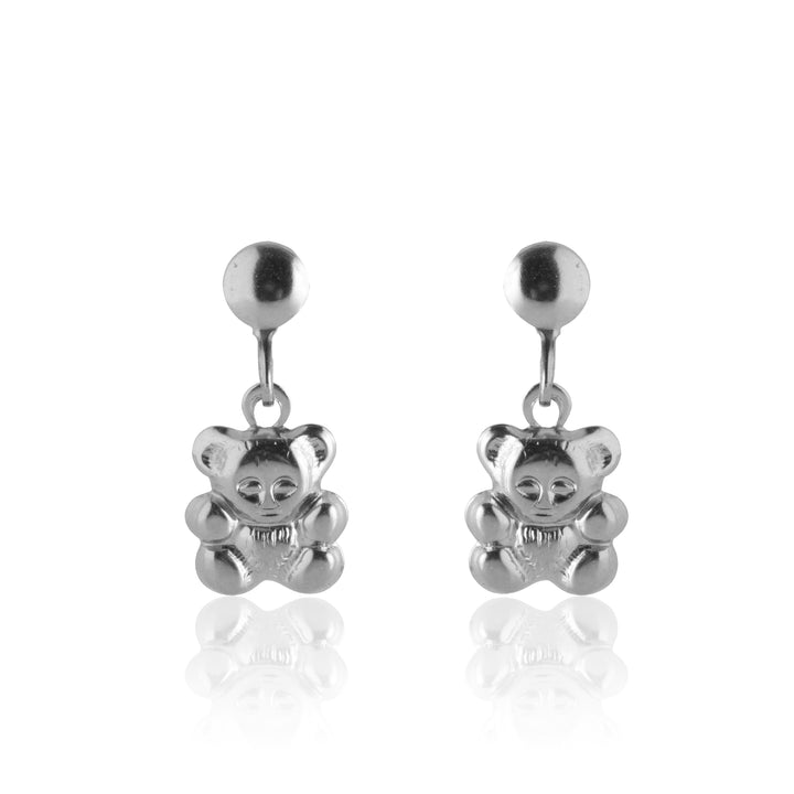 Silver Teddy Bear Drop Earrings