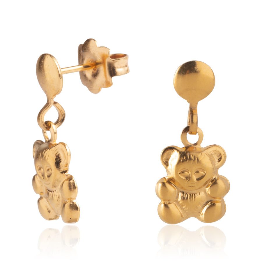 Gold Teddy Bear Drop Earrings