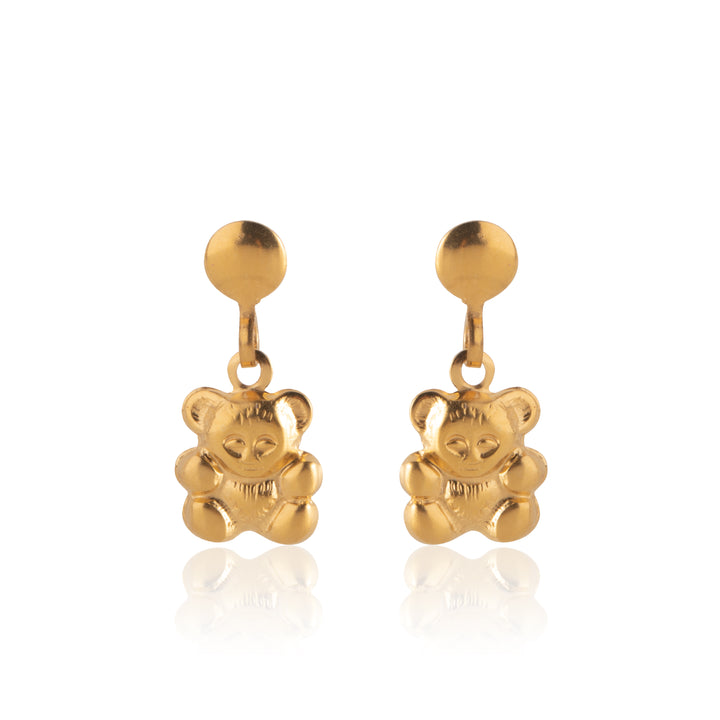 Gold Teddy Bear Drop Earrings