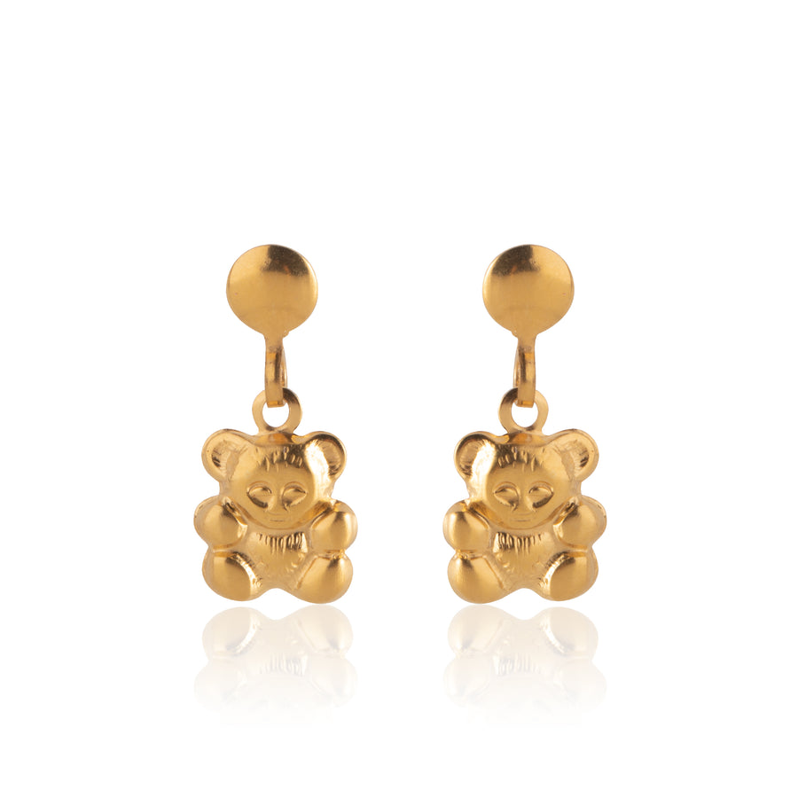 Gold Teddy Bear Drop Earrings