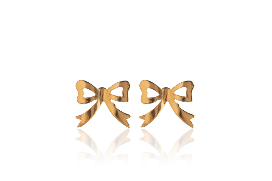 Gold Open Loop Bow Stud Earrings