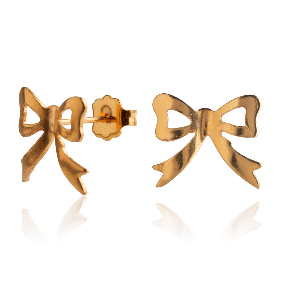 Gold Open Loop Bow Stud Earrings