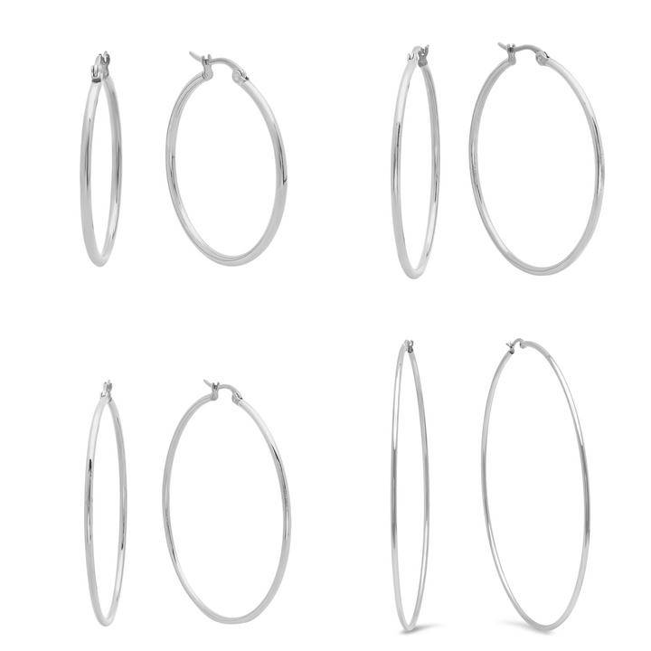 Silver Statement Hoop Earrings 4 Pairs