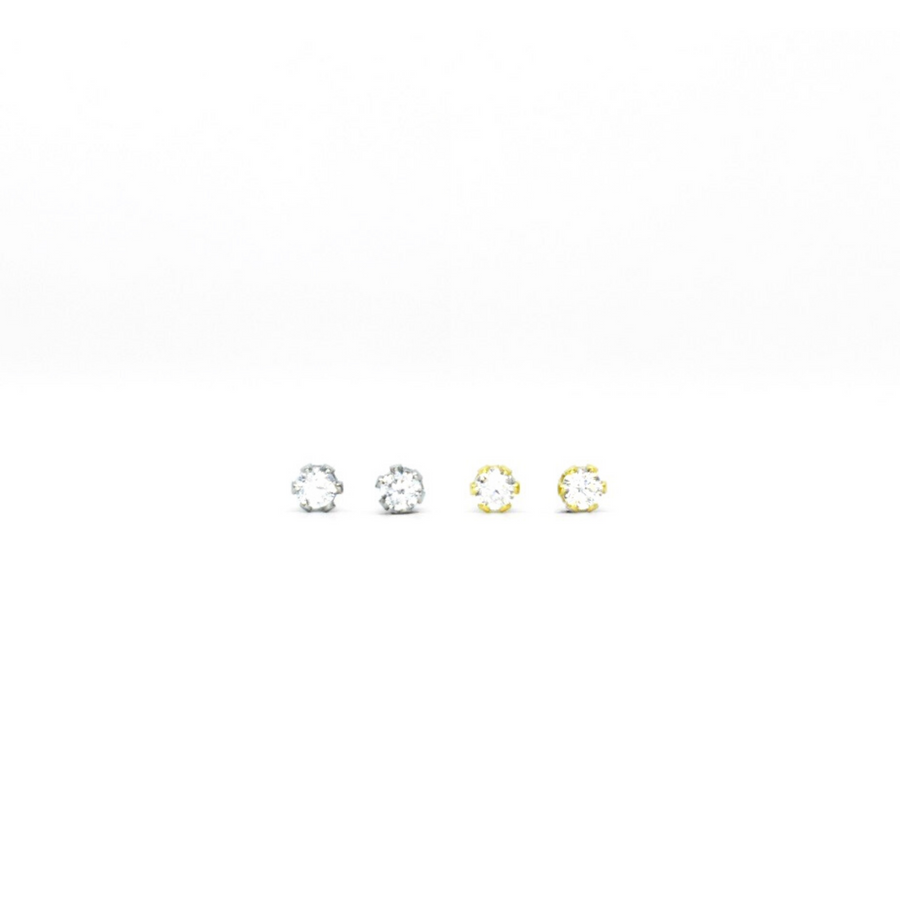 2mm Clear Cubic Zirconia Earrings 2 Pairs