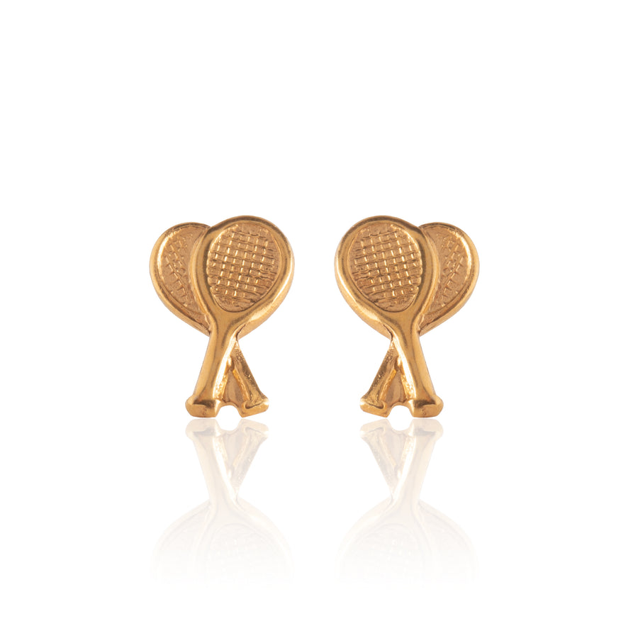 Gold Tennis Racket Stud Earrings