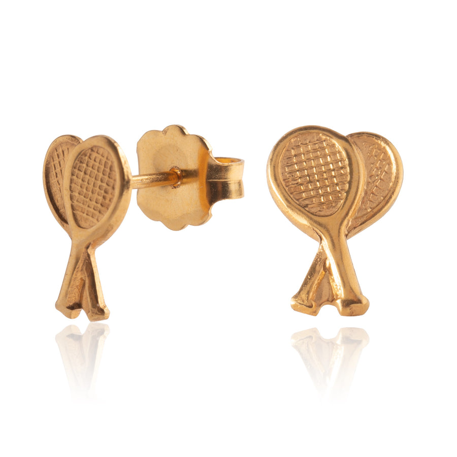 Gold Tennis Racket Stud Earrings