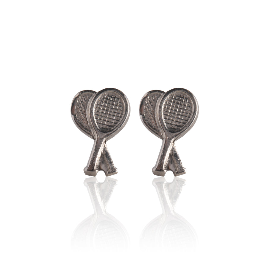 Silver Tennis Racket Stud Earrings