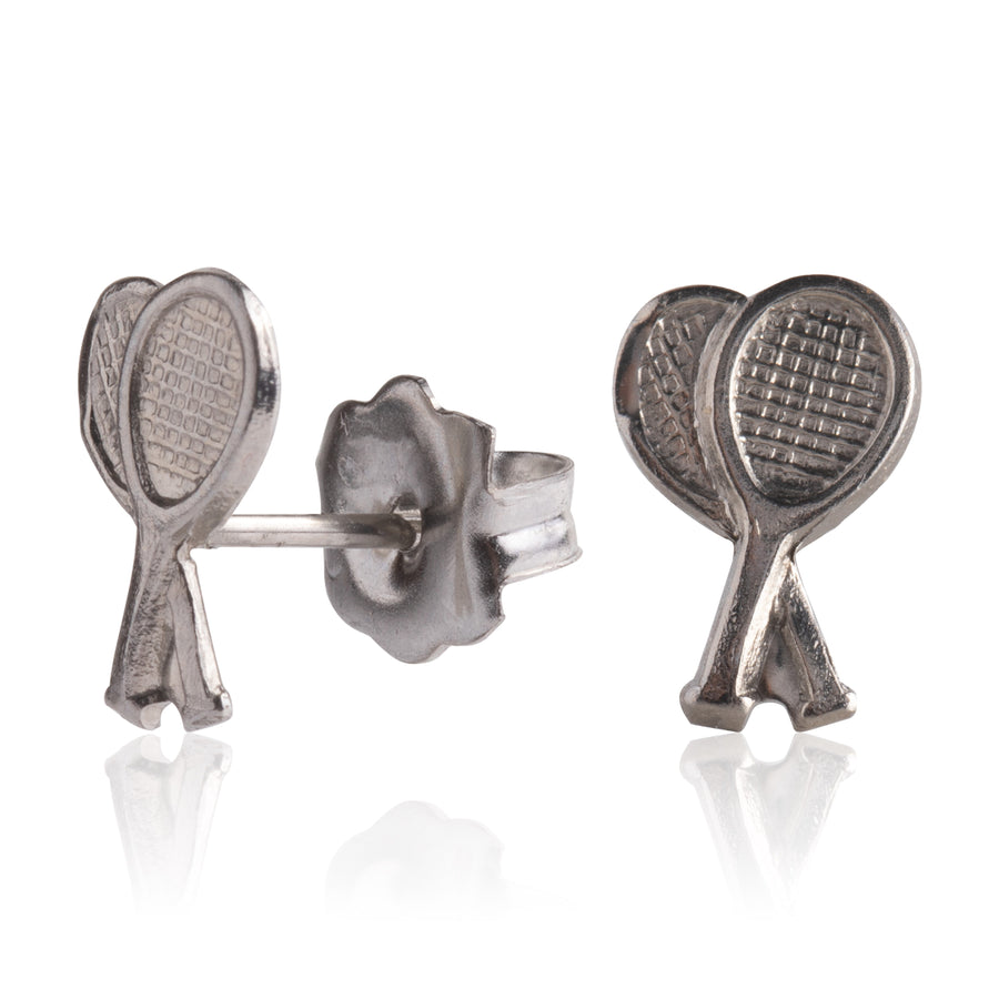 Silver Tennis Racket Stud Earrings