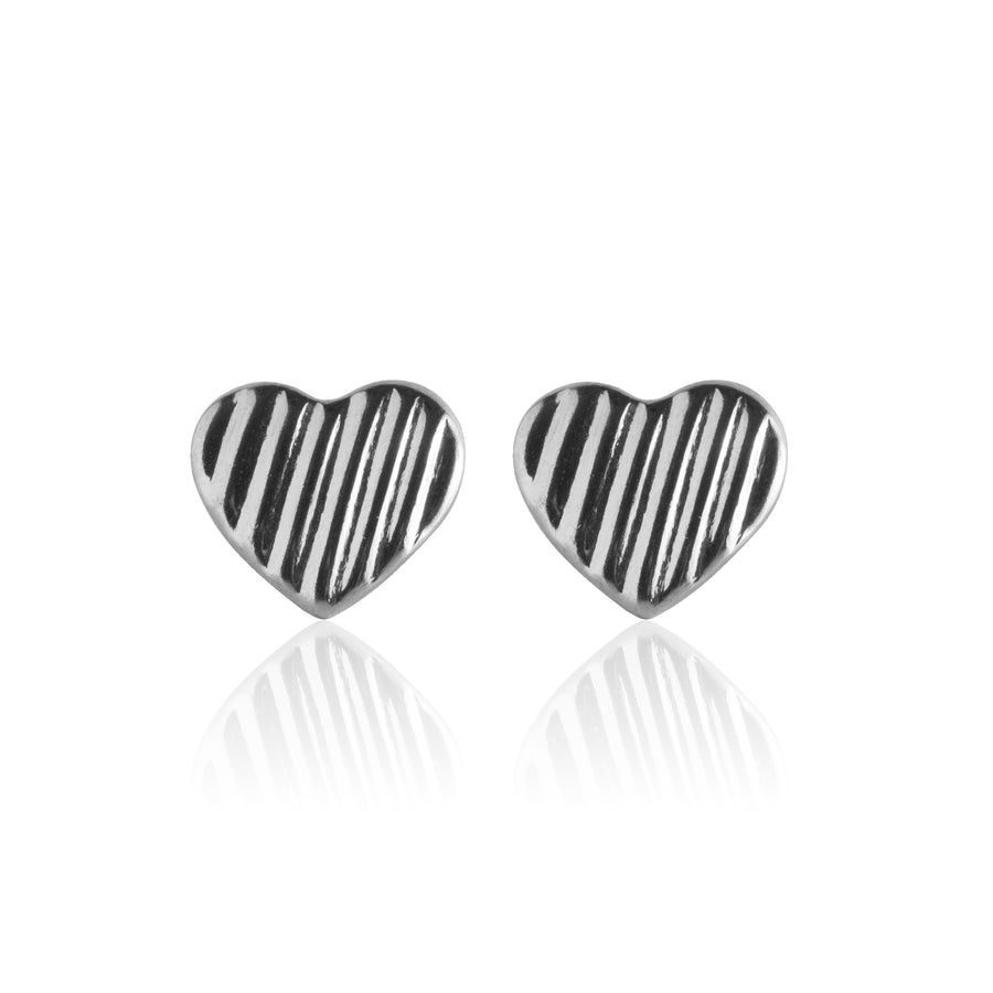 Silver Lined Heart Stud Earrings