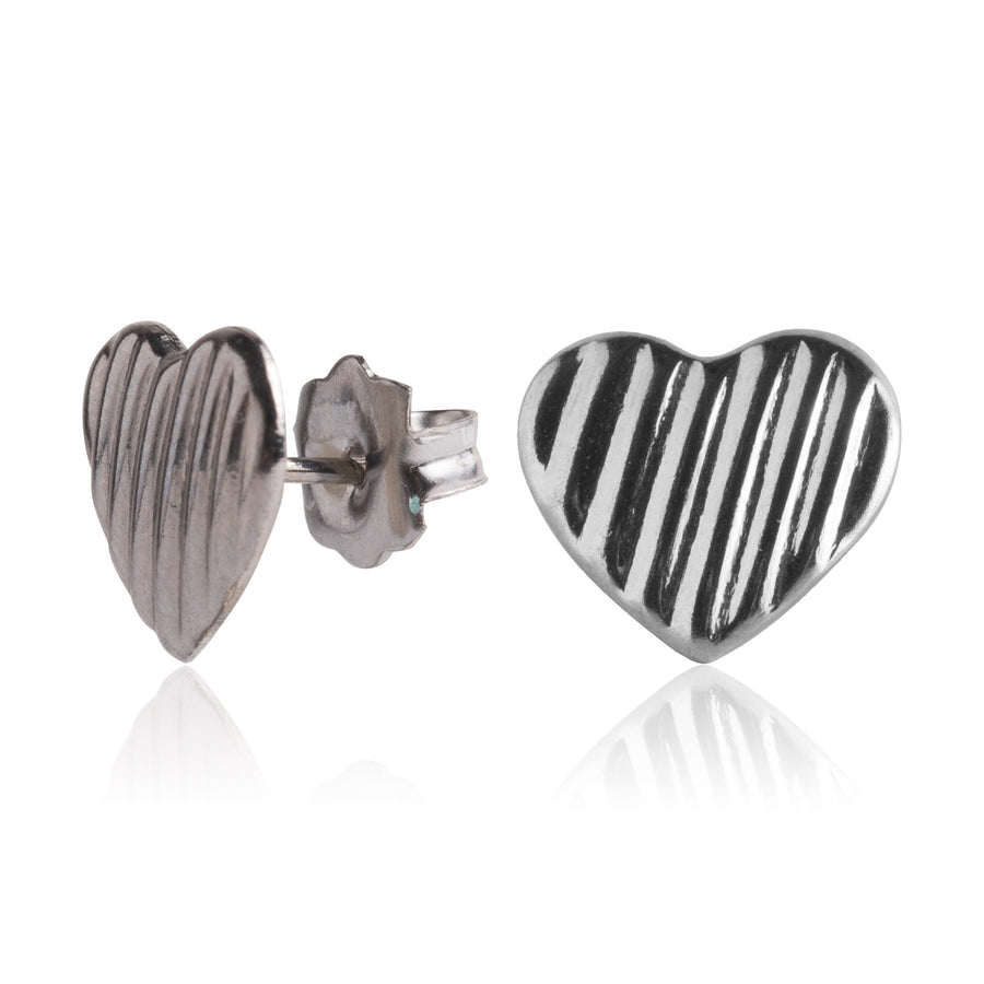 Silver Lined Heart Stud Earrings