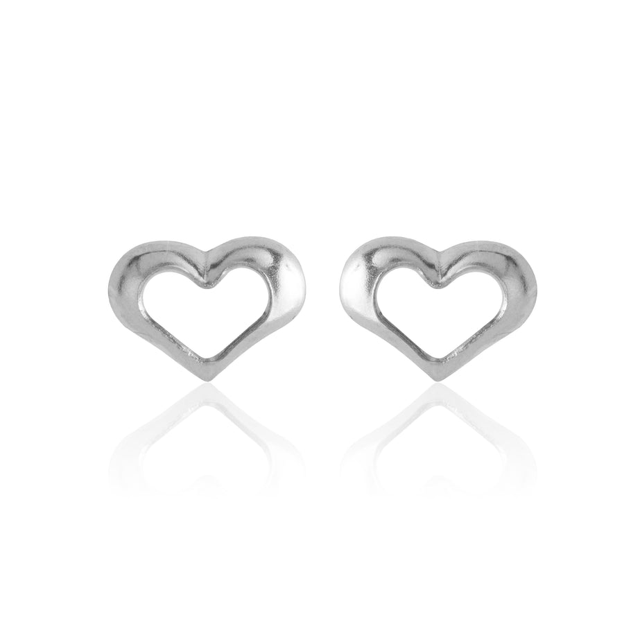 Silver Open Heart Stud Earrings