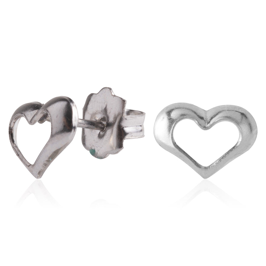 Silver Open Heart Stud Earrings
