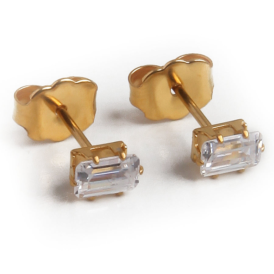 5mm Rectangle Cubic Zirconia Earrings in Gold