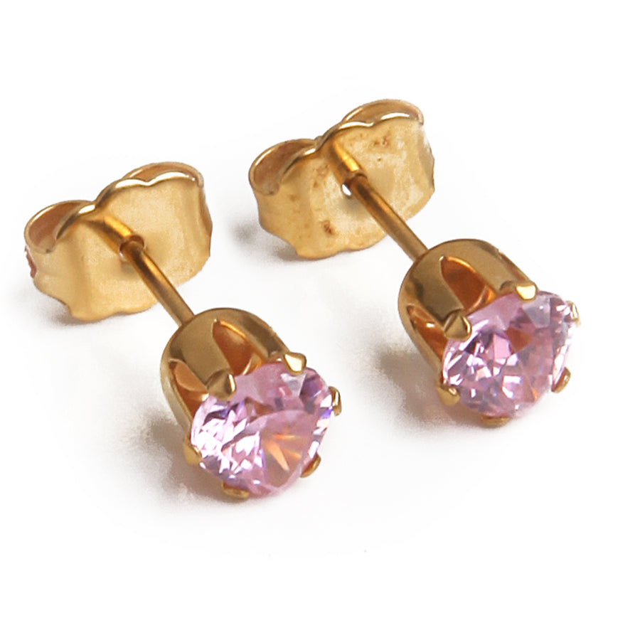 5mm Pink Heart Cubic Zirconia Earrings in Gold