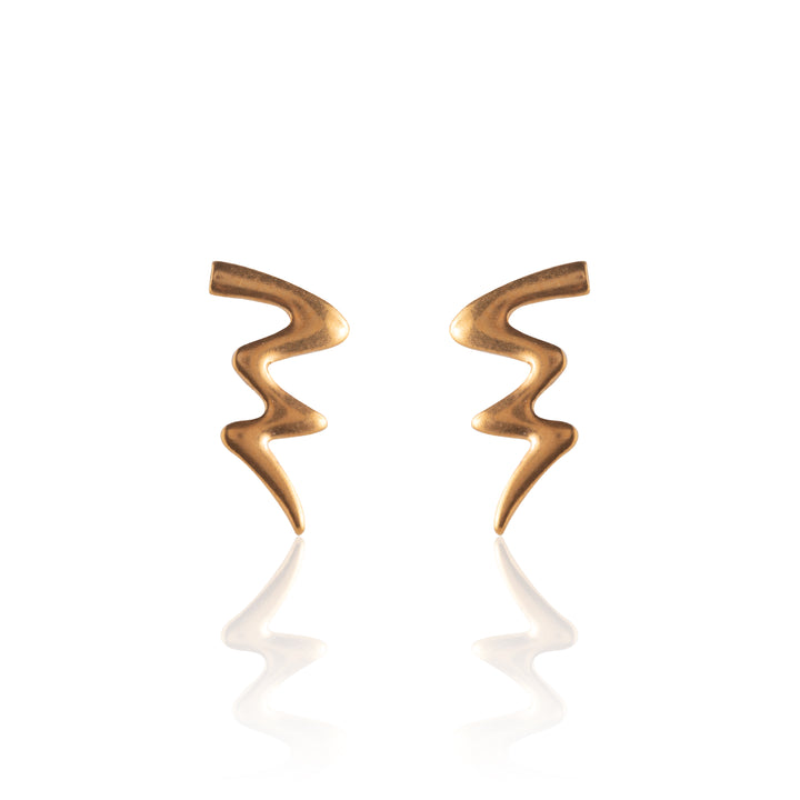 Gold Cyclone Squiggle Stud Earrings