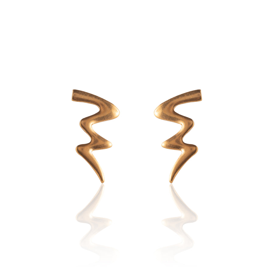 Gold Cyclone Squiggle Stud Earrings