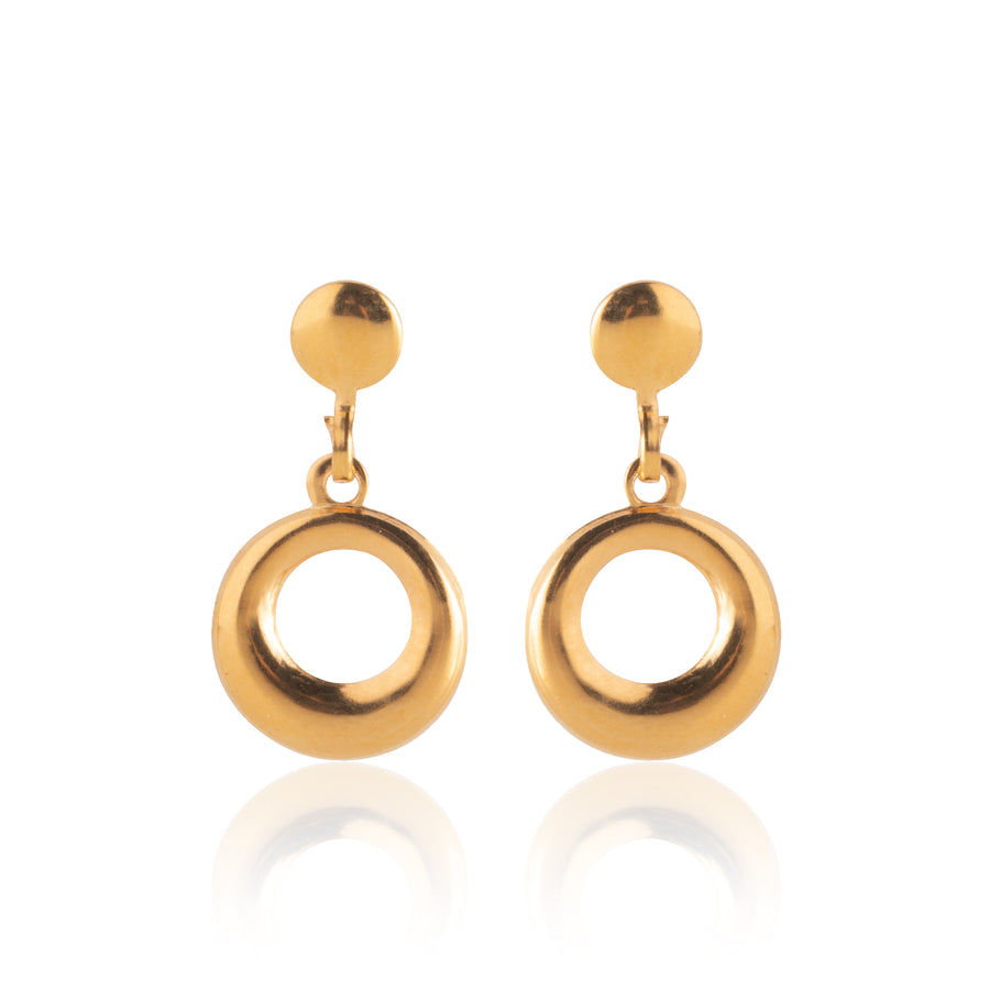 Gold Open Circle Donut Drop Earrings
