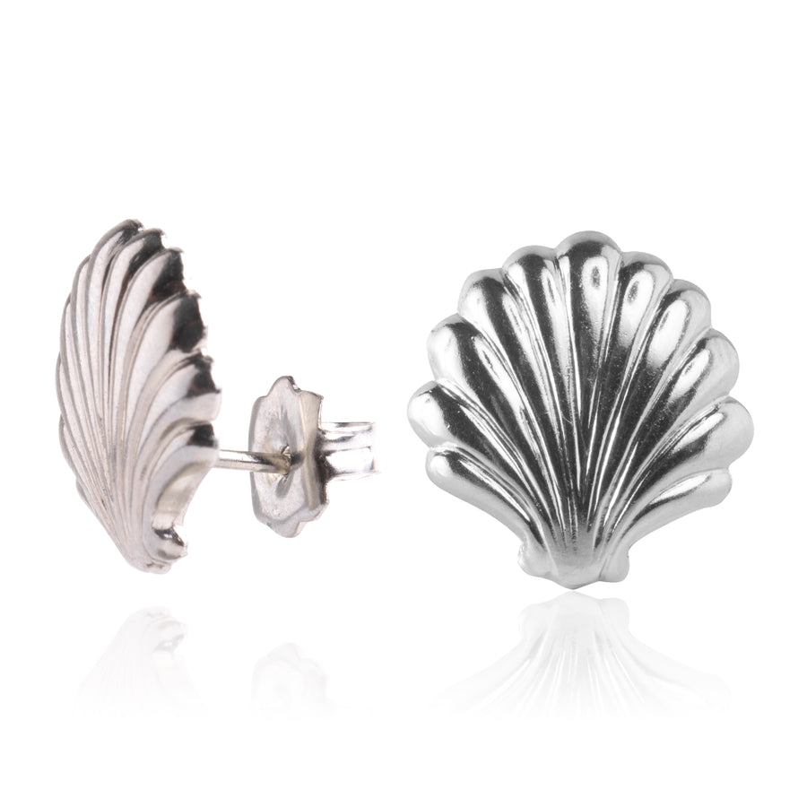 Silver Large Seashell Stud Earrings