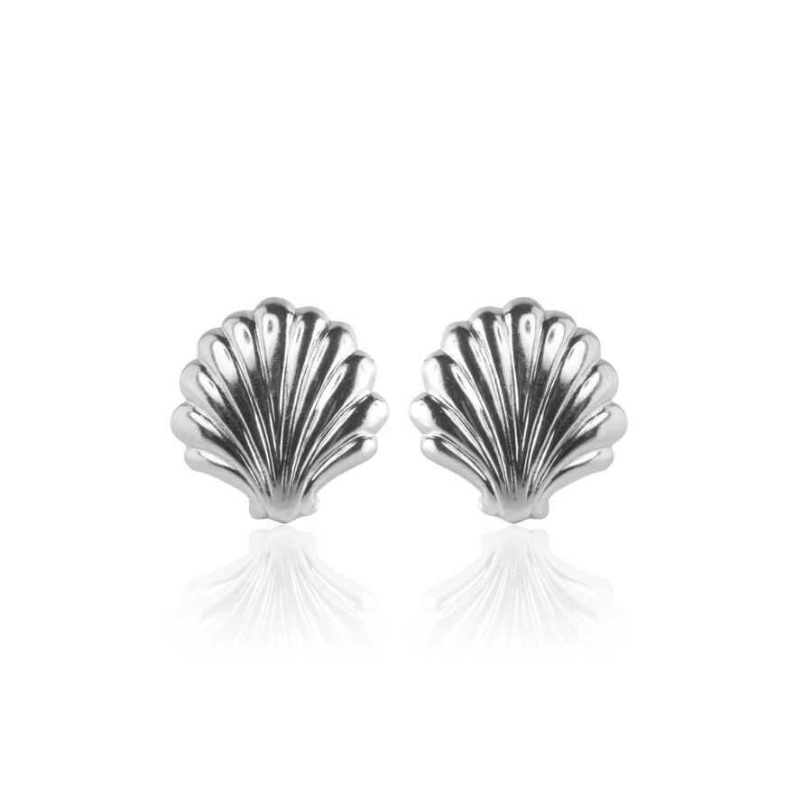 Silver Large Seashell Stud Earrings