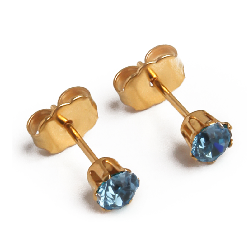 4mm Cubic Zirconia Birthstone Earrings in Gold - March