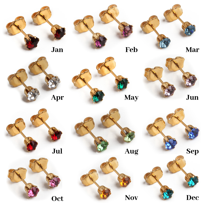 Cubic Zirconia Birthstone Earrings | 4mm Round | 22k Gold Plated Stainless Steel Posts | 1 Pair