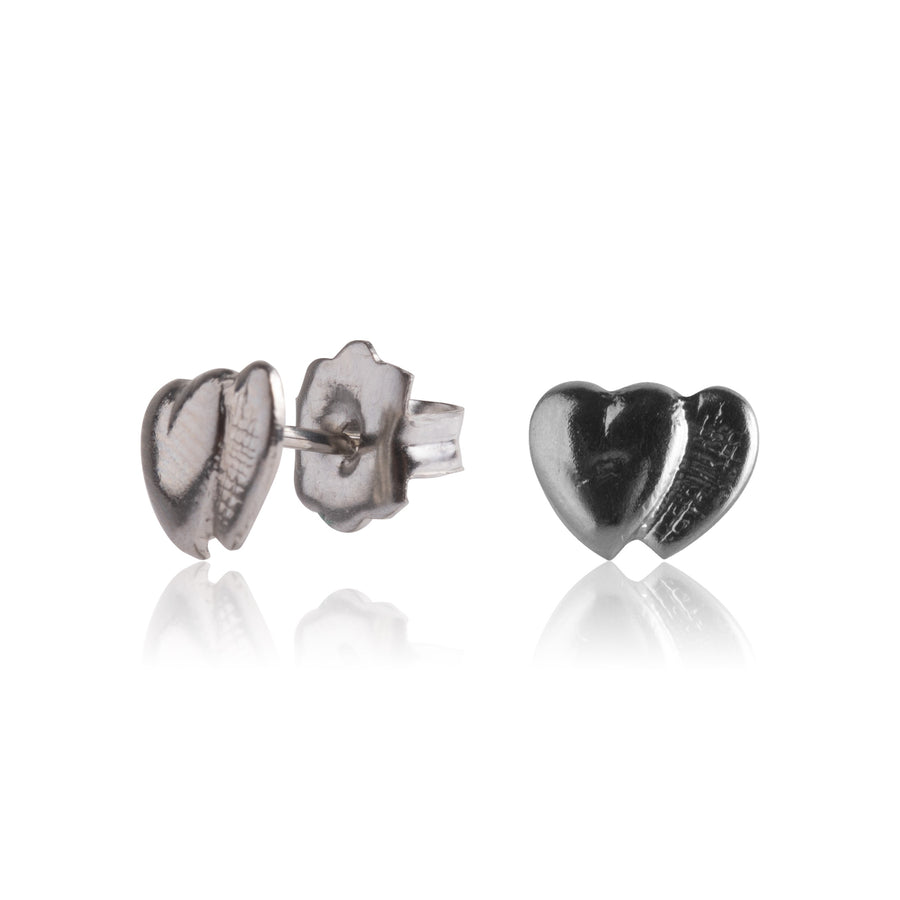 Silver Double Heart Stud Earrings