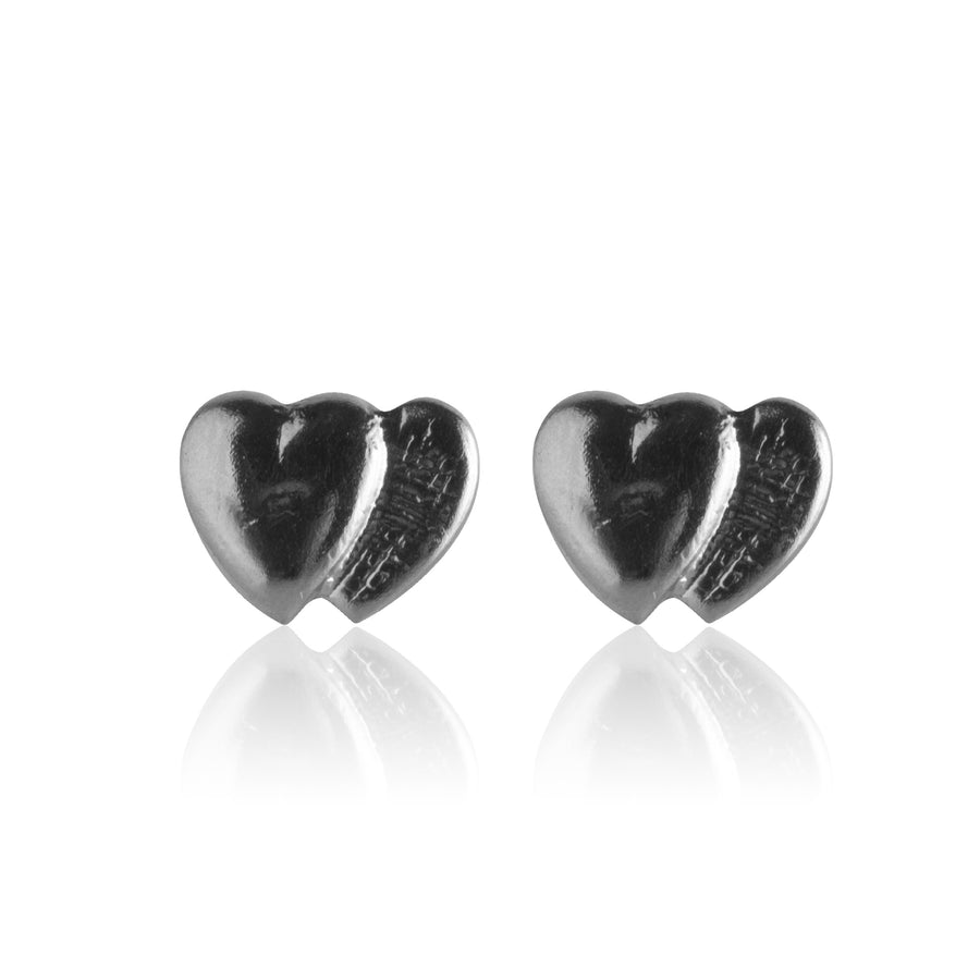 Silver Double Heart Stud Earrings