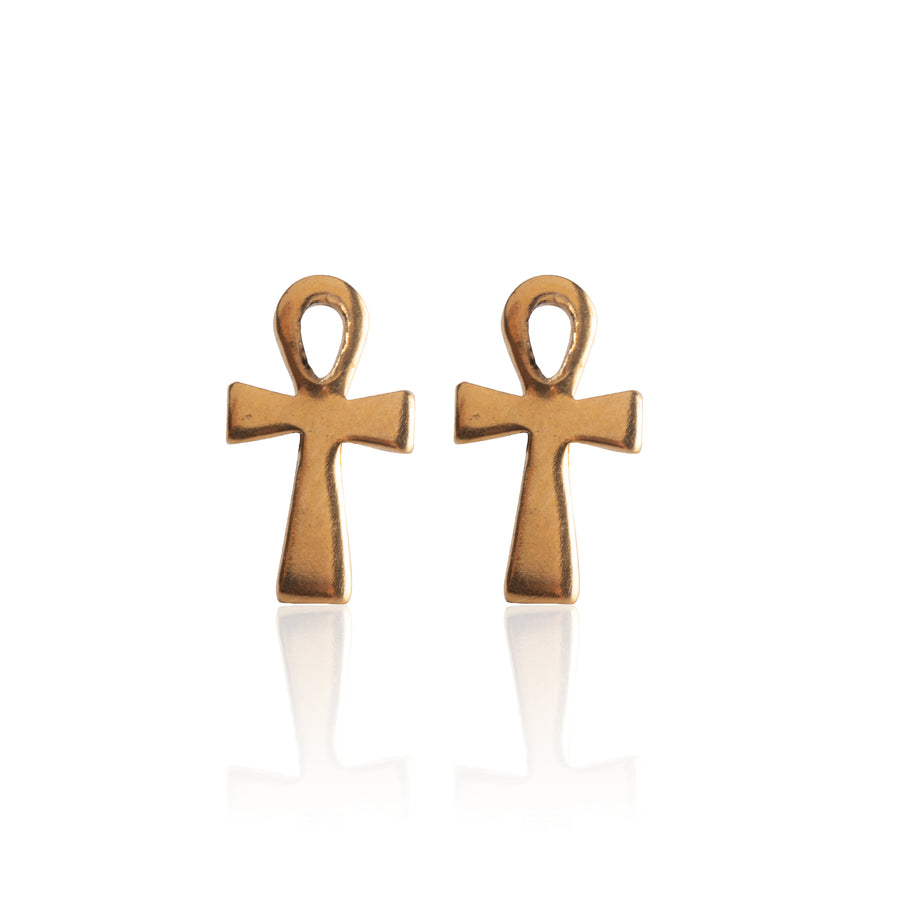 Gold Ankh Stud Earrings