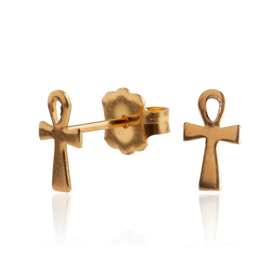 Gold Ankh Stud Earrings