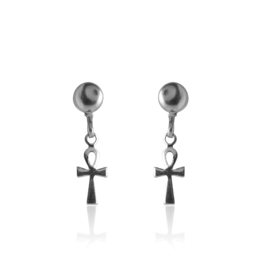 Silver Ankh Drop Earrings