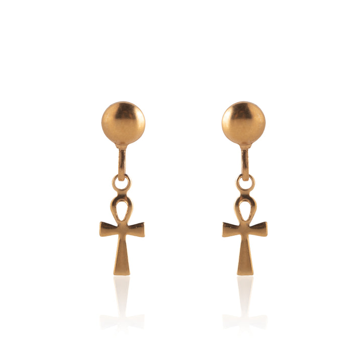 Gold Ankh Drop Earrings
