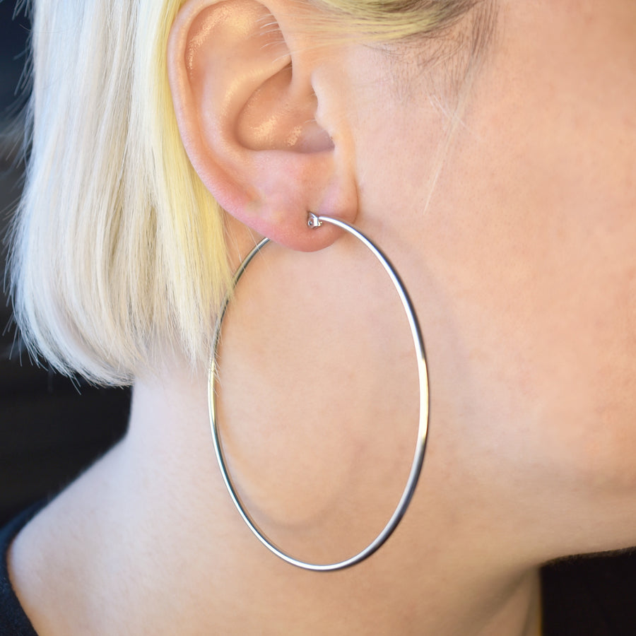 Silver 70mm Statement Hoop Earrings