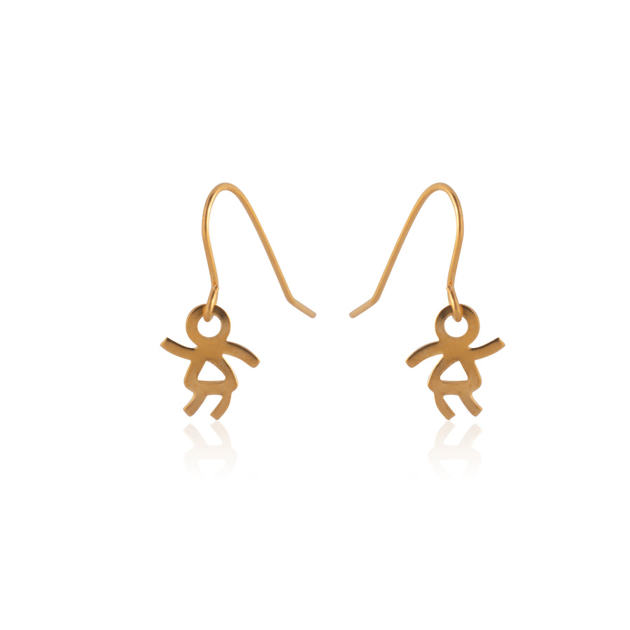 Gold Stick Figure Girl Fishhook Wire Earrings