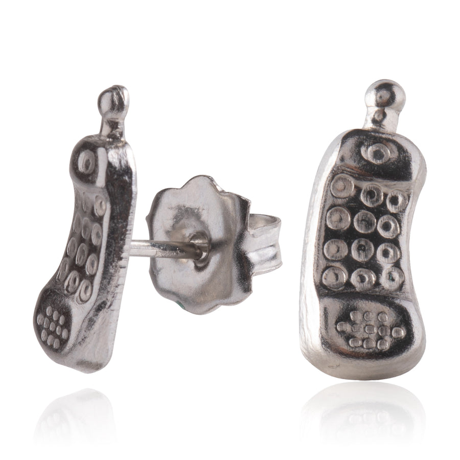 Wholesale | Silver Retro Cellphone Stud Earrings