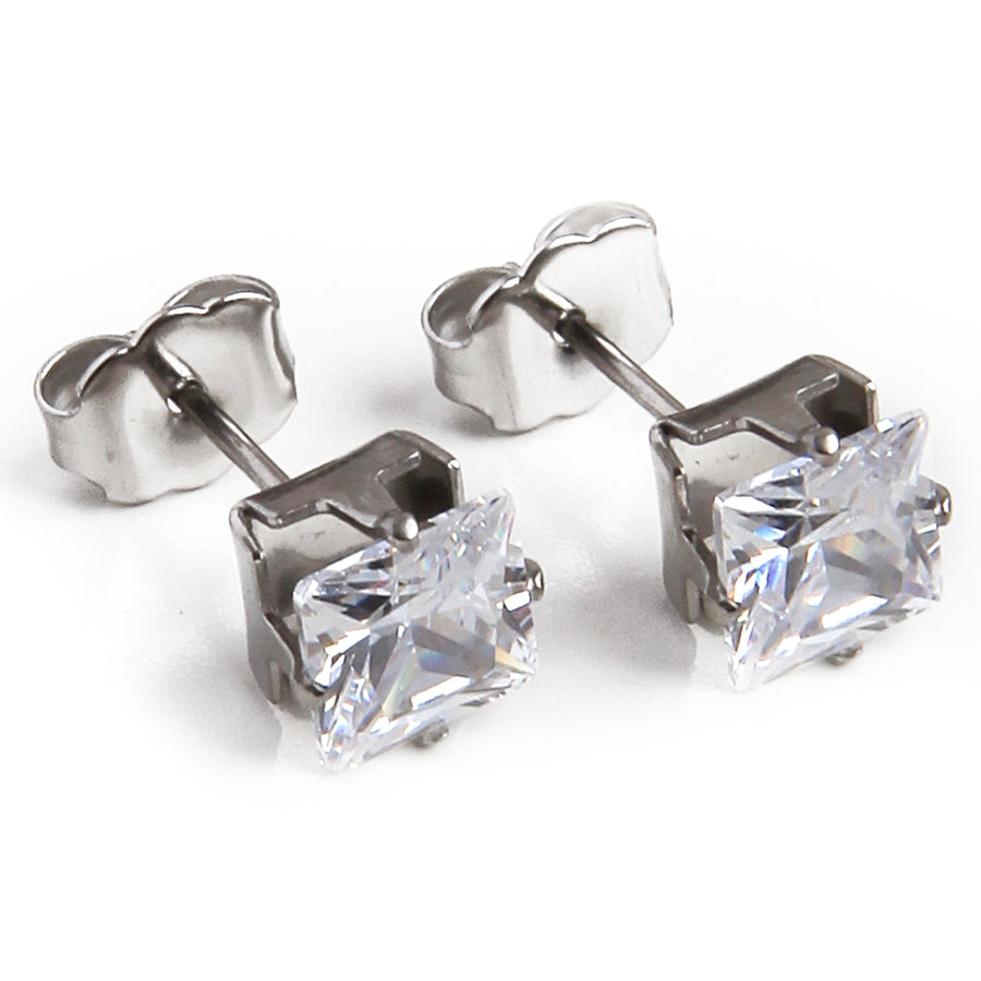 Wholesale | 6mm Clear Square Cubic Zirconia Earrings in Silver