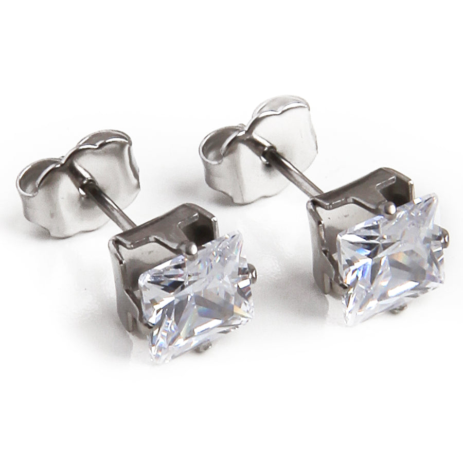6mm Clear Square Cubic Zirconia Earrings in Silver