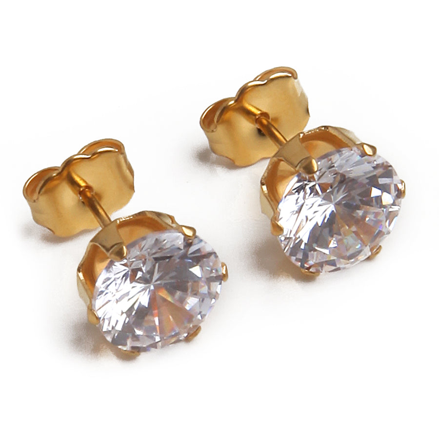 Wholesale | 8mm Clear Cubic Zirconia Earrings in Gold