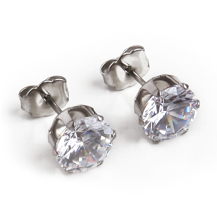 8mm Clear Cubic Zirconia Earrings in Silver