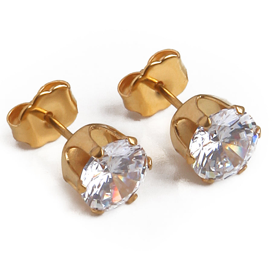 Wholesale | 7mm Clear Cubic Zirconia Earrings in Gold