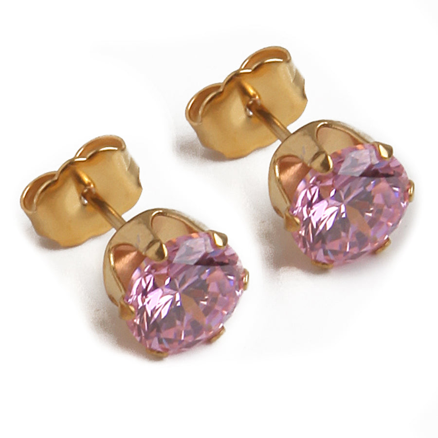 Wholesale | 7mm Pink Cubic Zirconia Earrings in Gold