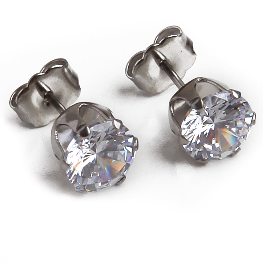 7mm Clear Cubic Zirconia Earrings in Silver
